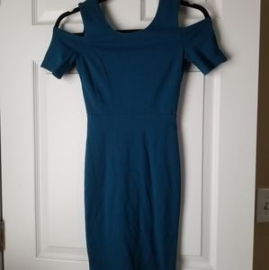 Teal off the shoulder midi dress